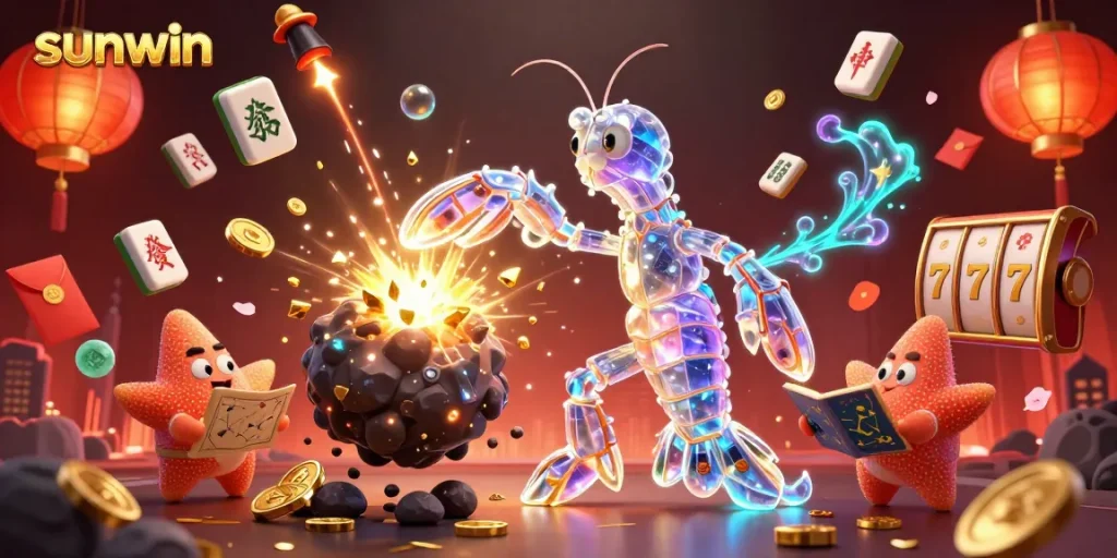 Engage with the sunwin galaxy as the galactic samurai mantis shrimp bursts gems and coins!